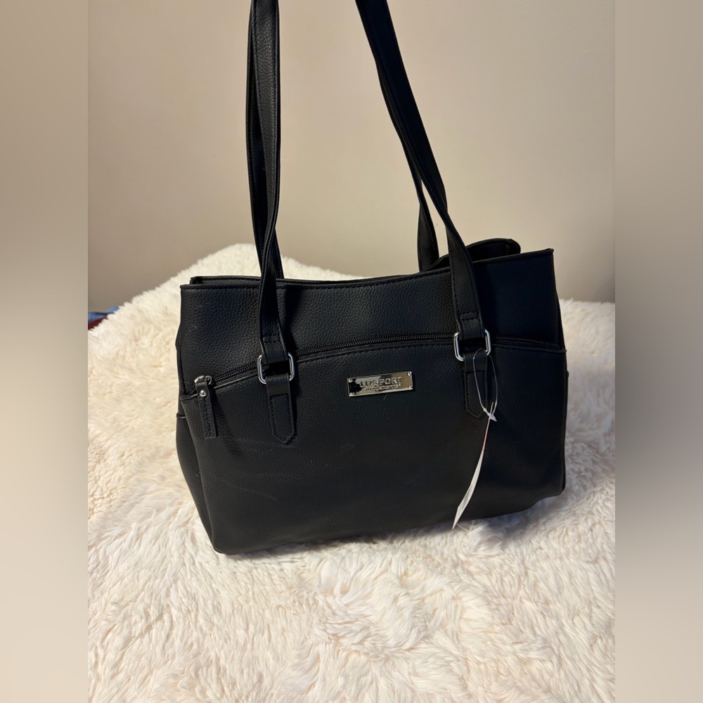 Classic Black Shoulder Tote with Front Zip Pocket